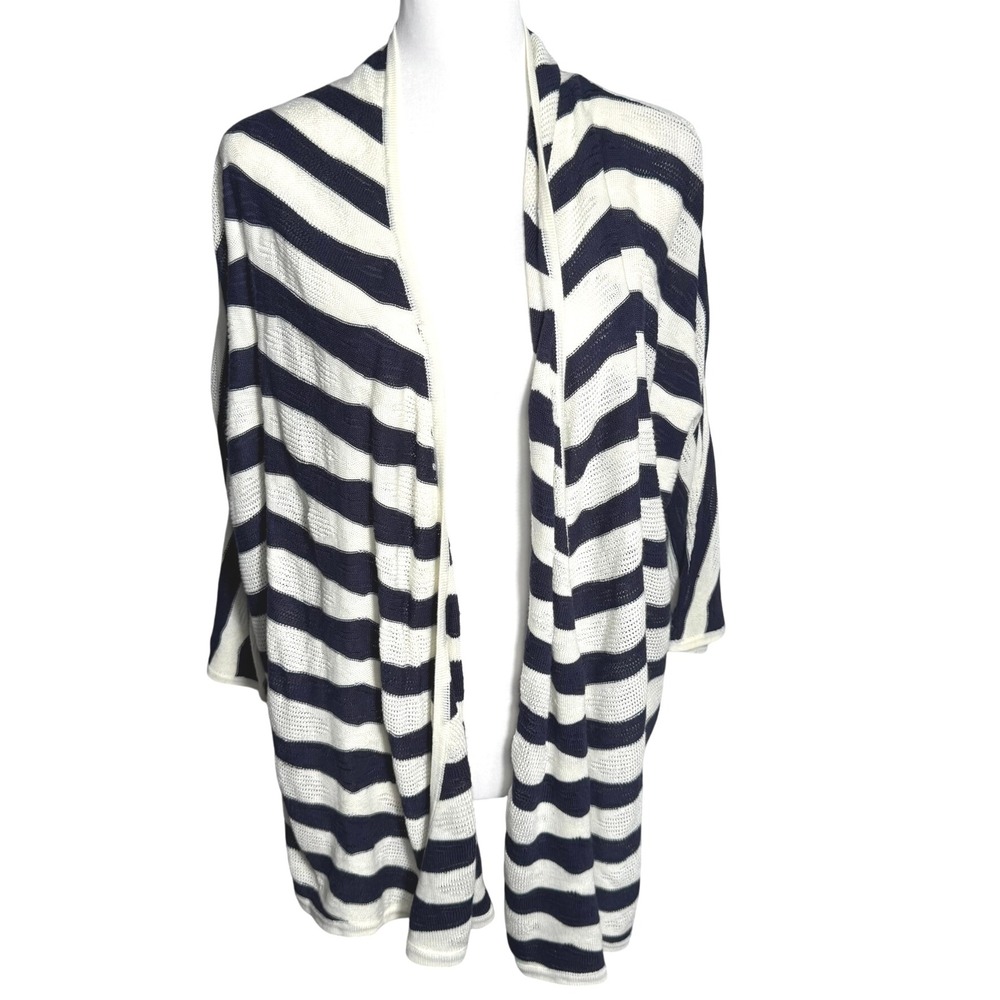 LANE BRYANT Women's 14/16 Navy White Striped Open Lightweight Cardigan Sweater